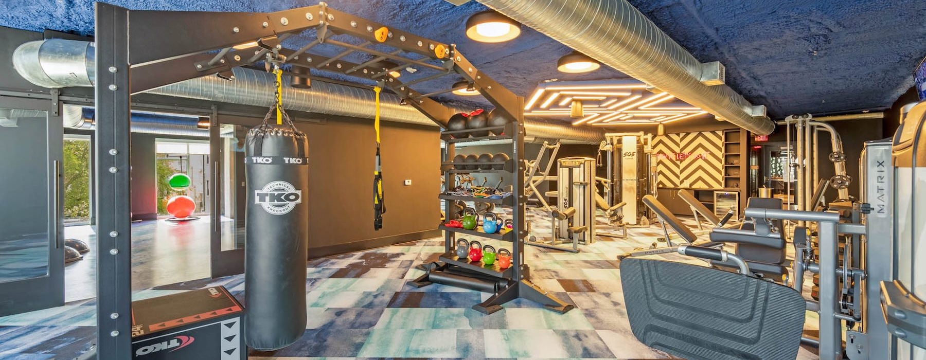 a gym with exercise equipment